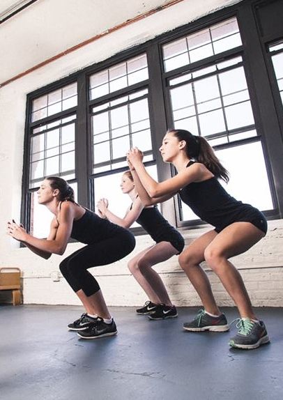 Girls warming up before Irish dance class